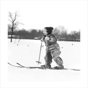 Child on skis - a 17.5 x 12.5cm Christmas Card from Holy Mackerel's Alternative Image Range of Festive Designs.