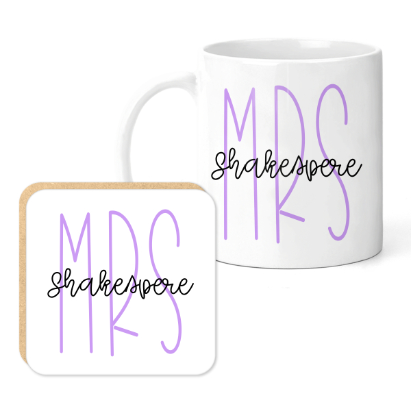 Personalised Teacher Mug & Coaster Set - Teacher's Name Miss/Mrs/Mr