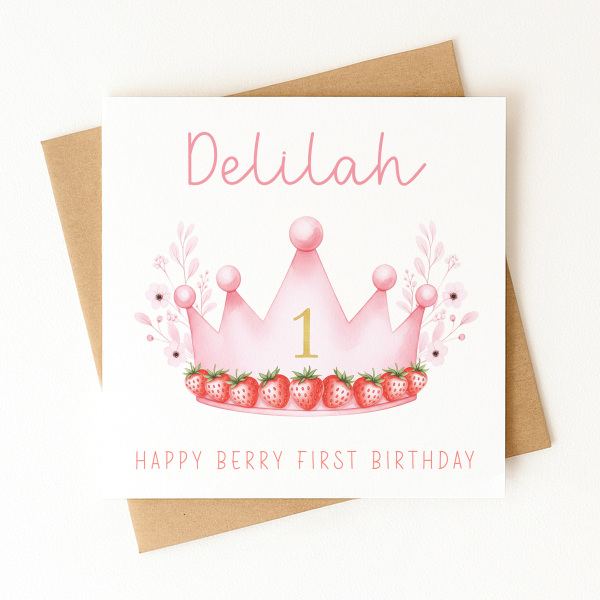 Personalised 1st Birthday Card - Happy Berry First Birthday - Small (Approx. A6 | 105mm x 148mm | 4.1in x 5.8in) - Standard Smooth Card