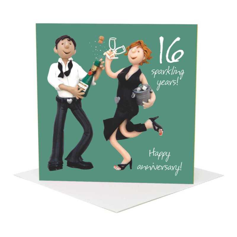 16th wedding anniversary card - designed by Erica Sturla - 15cm square and blank inside, made in the UK