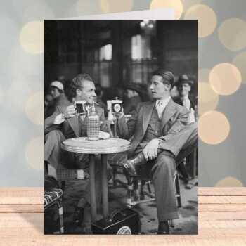 A pint together - vintage black and white themed card featuring a cafe in Paris  - 12.6 x 17.7cm and blank inside - made in the UK