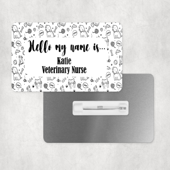 Black and White Doodle Animal Themed Name Badge