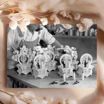 Cake decorations wedding card, vintage photographic black and white card  - 12.6 x 17.7cm and blank inside - made in the UK