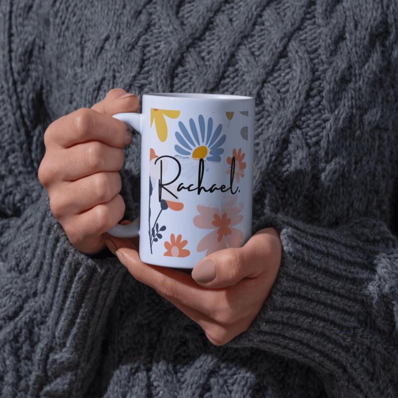 Personalised Floral Mug - For Her or For Him - Cute Customised Name Mug For You, Your Friend, Sister, Cousin, Colleague - Gift Ideas