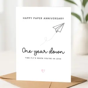 One Year Anniversary Card - Time Flies When You're In Love