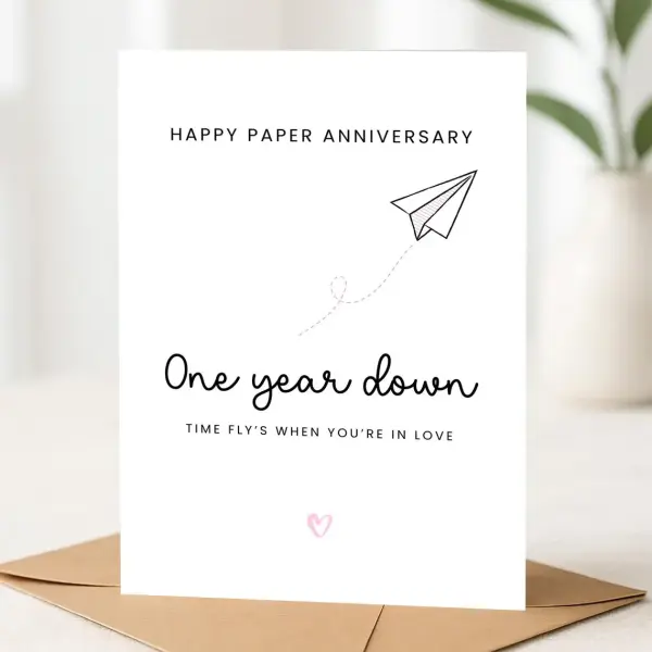 One Year Anniversary Card - Time Flies When You're In Love - Small (Approx. A6 | 105mm x 148mm | 4.1in x 5.8in) - Standard Smooth Card