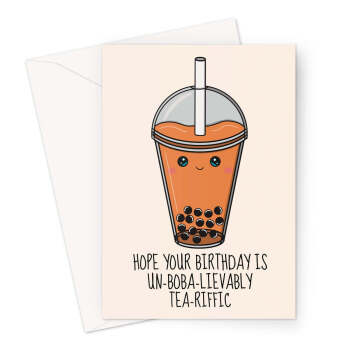 Orange Boba Tea Birthday Card