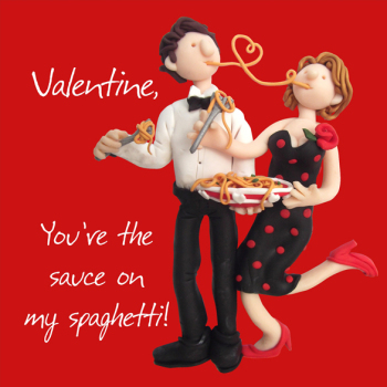 Holy Mackerel you're the sauce on my spaghetti funny Valentines day card - designed by artist Erica Sturla - 15cm square and blank inside for your message - made in the UK