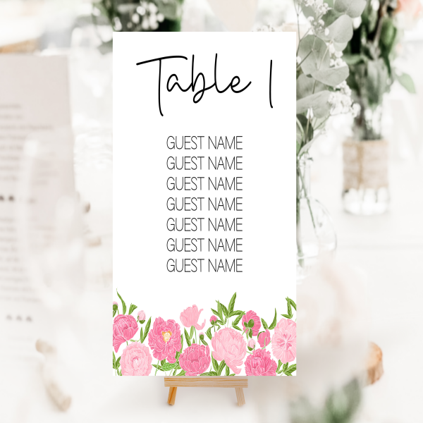 Personalised Table Numbers - Pink Peony