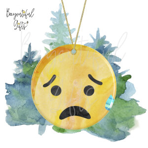 Watercolour Emoji Ceramic Christmas Tree Decoration - Disappointed Relief