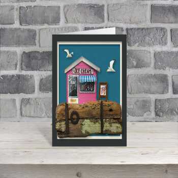 Ice cream hut - quayside Ice cream themed blank card - designed by Seth Draper - 15cm square and blank inside, made in the UK