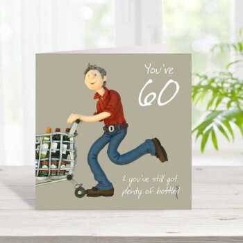 60th birthday card for him - designed by Erica Sturla - 15cm square and blank inside, made in the UK
