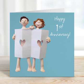 1st wedding anniversary card (paper) - designed by Erica Sturla - 15cm square and blank inside, made in the UK