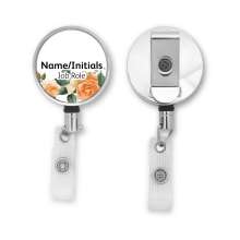 Personalised Metal ID Reel - Orange Rose Border