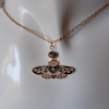 Rhodonite bead and Moth Charm Gold Necklace 