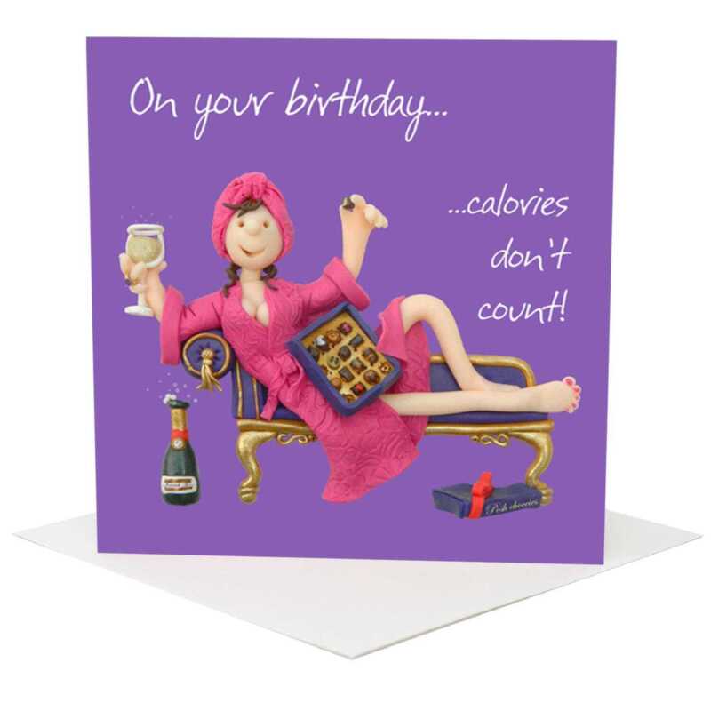 Calories don't count birthday card for her - designed by Erica Sturla - 15cm square and blank inside, made in the UK