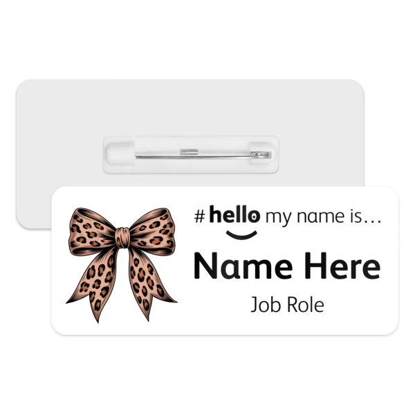 #hello my name is... Name Badge - Leopard Print Coquette Bow