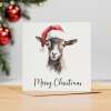 Fun Christmas Card of a Goat Wearing A Santa Hat Whimsical Watercolour Christmas Card For Animal Lover For Him or Her - Square (5.5x5.5) / Blank Inside