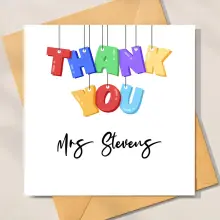 Personalised Thank You Teacher Card - Thank You Balloons - Standard Smooth Card