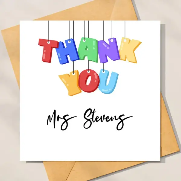 Personalised Thank You Teacher Card - Thank You Balloons - Standard Smooth Card