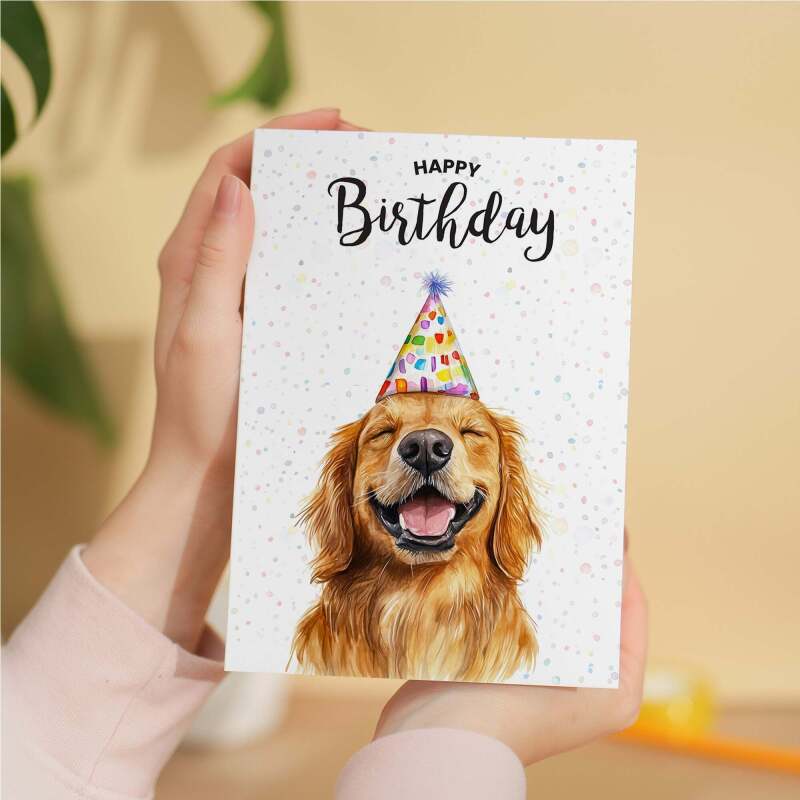 Birthday Card For Him or Her Of A Golden Retriever Dog Illustration For Him or Her Birthday Gift - Portrait (5x7) / Blank Inside