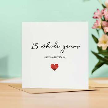 15th Anniversary Card For Wife, Husband, Girlfriend or Boyfriend, Simple Love Heart, Modern & Charming Gesture