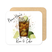 Personalised Rum & Coke Coaster with Splash Effect - Standard Wooden Coaster