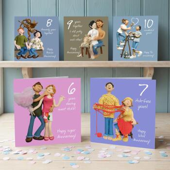 6th to 10th Anniversary Card Pack - Fun Wedding Anniversary Cards - Polymer Clay Art by Erica Sturla - Made in the UK