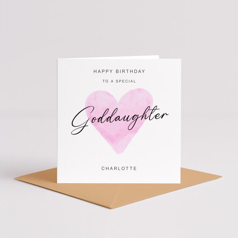 Goddaughter birthday card personalised pink heart design custom name handmade minimalist greeting - Smooth No Message - Kraft Brown