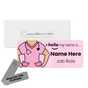 Name Badge - Pink Scrubs Hello My Name is... - Skin Tone 2
