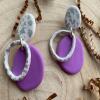 Handmade Lilac Clay Earrings: Silver Leaf Organic Circle Statement Earrings