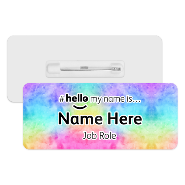 #hello my name is... Name Badge - Rainbow Watercolour Background