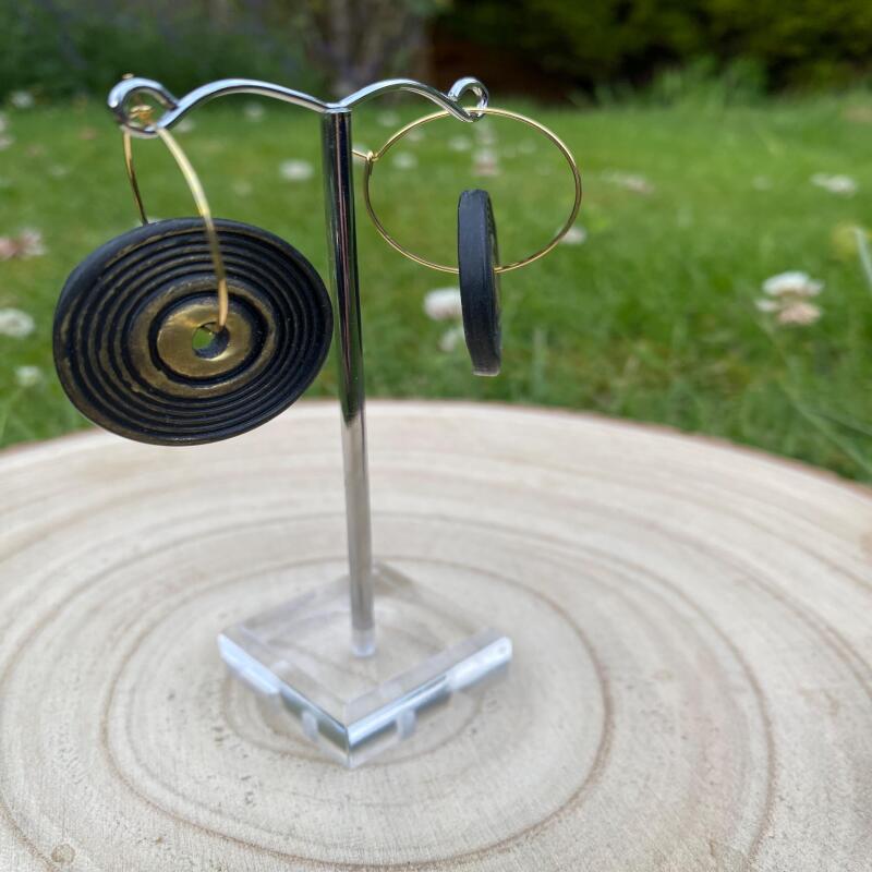 Vinyl Record Earrings: Rockabilly Style Clay 45s - silver