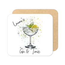Personalised Gin & Tonic Coaster with Splash Effect - Standard Wooden Coaster