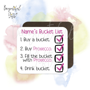 Personalised Bucket List Wooden Coaster - Pink