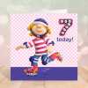 Birthday girl age 7 on rollerblades - child's age birthday - designed by Erica Sturla - 15cm square and blank inside, made in the UK