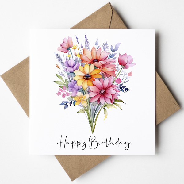 Floral Birthday Cards - Bright Colourful Floral Card - Standard Smooth Card