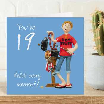 19th birthday card for him - designed by Erica Sturla - 15cm square and blank inside, made in the UK