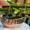Gold Leaf Pumpkin Earrings, Black Polymer Clay Hoop Earrings