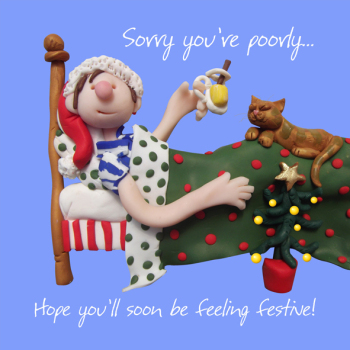 Sorry Your Feeling Poorly Christmas Greeting Card One Lump or Two Cards
