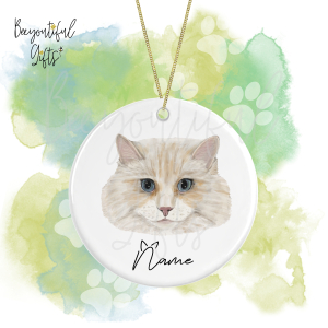 Personalised Watercolour Cat Face Round Ceramic Hanging Decoration - Ragdoll - Face 4