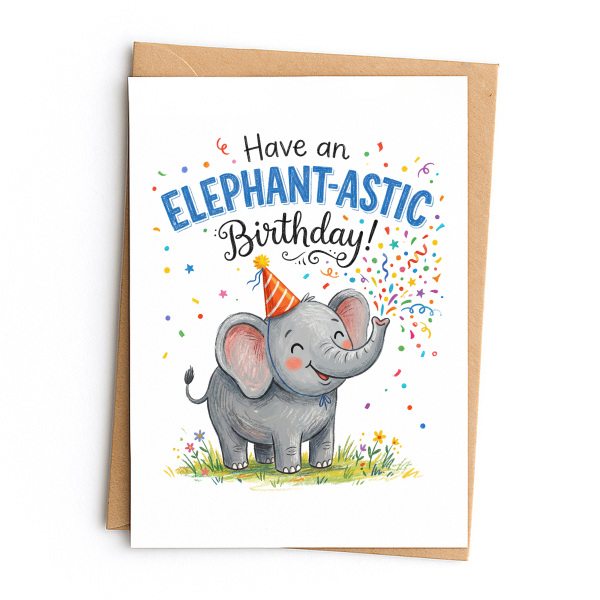 Birthday Card - Have an Elephant-astic Birthday - Small (Approx. A6 | 105mm x 148mm | 4.1in x 5.8in) - Standard Smooth Card