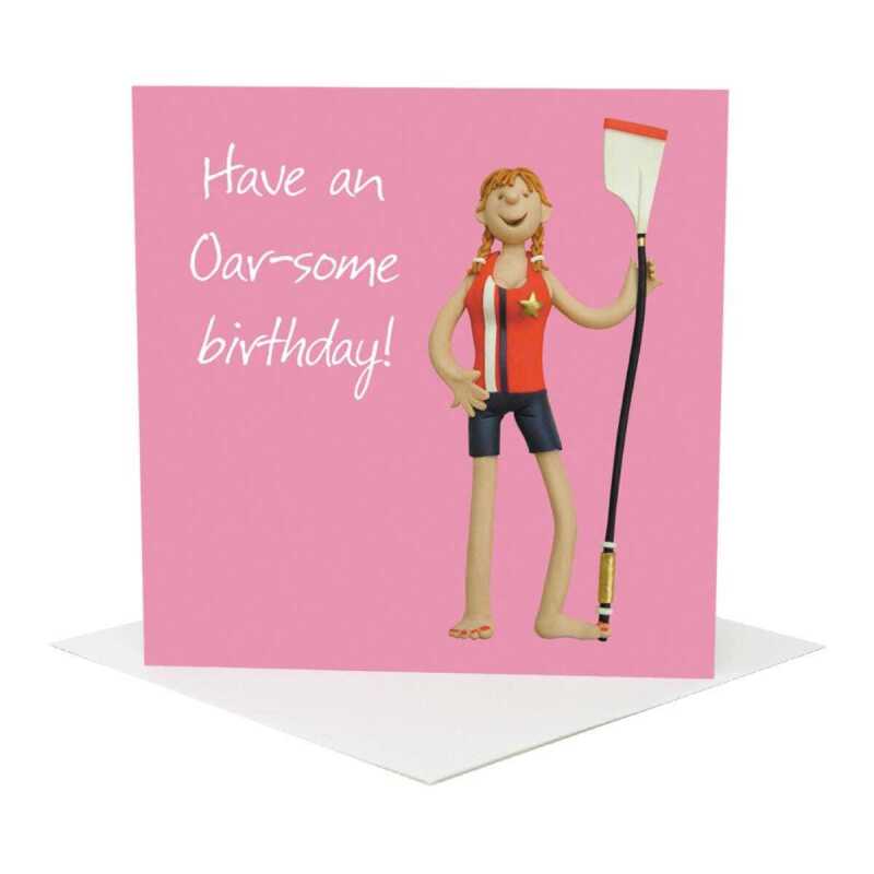 Rowing themed oarsome birthday card for her - designed by Erica Sturla - 15cm square and blank inside, made in the UK