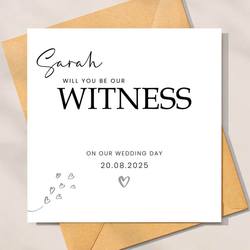 Will you be our witness Personalised Wedding Day Card be our witness, personalised card for wedding, personalised will you be our witness - Add a Message