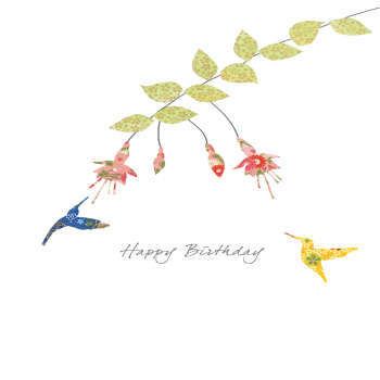 Holy Mackerel two hummingbirds floral birthday card - designed by Eloise Hall - 15.7 x 11cm - blank inside
