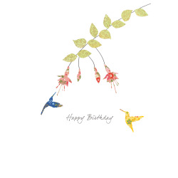 Holy Mackerel two hummingbirds floral birthday card - designed by Eloise Hall - 15.7 x 11cm - blank inside
