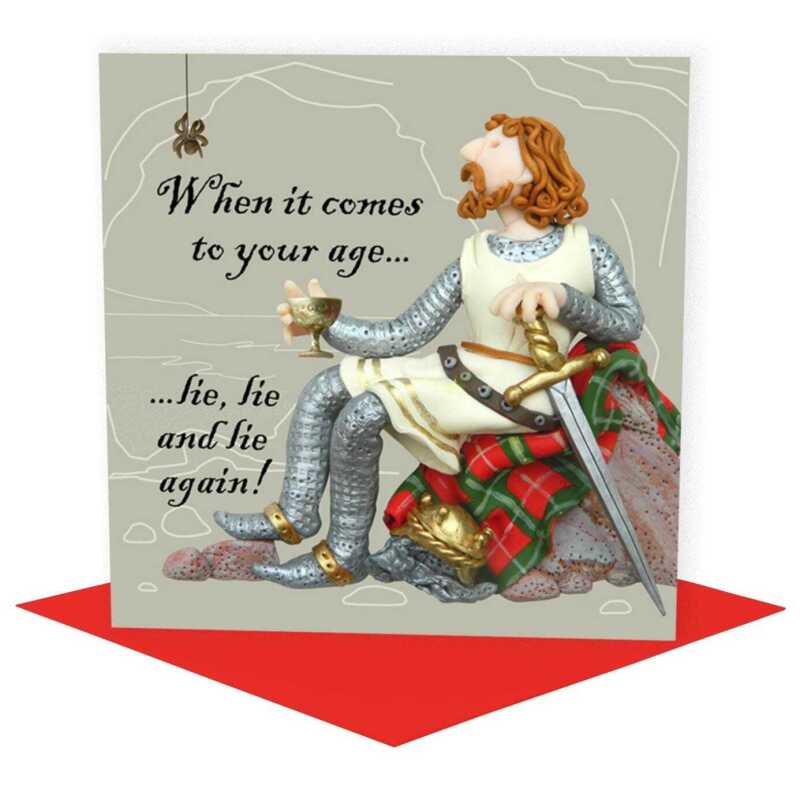 Robert The Bruce themed birthday card - designed by Erica Sturla - 15cm square and blank inside, made in the UK