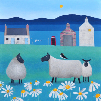Holy Mackerel sheepie blooms sheep themed art card for him or her - designed by artist Ailsa Black - 15cm square and blank inside for your message