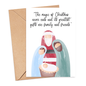 Christmas Card - Watercolour Nativity Scene with Santa Claus