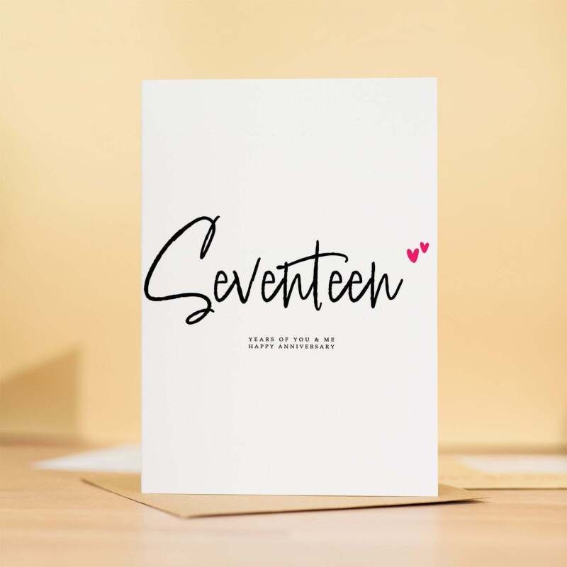 Seventeen Year Anniversary Card For Husband 17 Year Anniversary Card Boyfriend or Girlfriend Wedding Anniversary Card For Wife - Large (5x7) / Blank Message